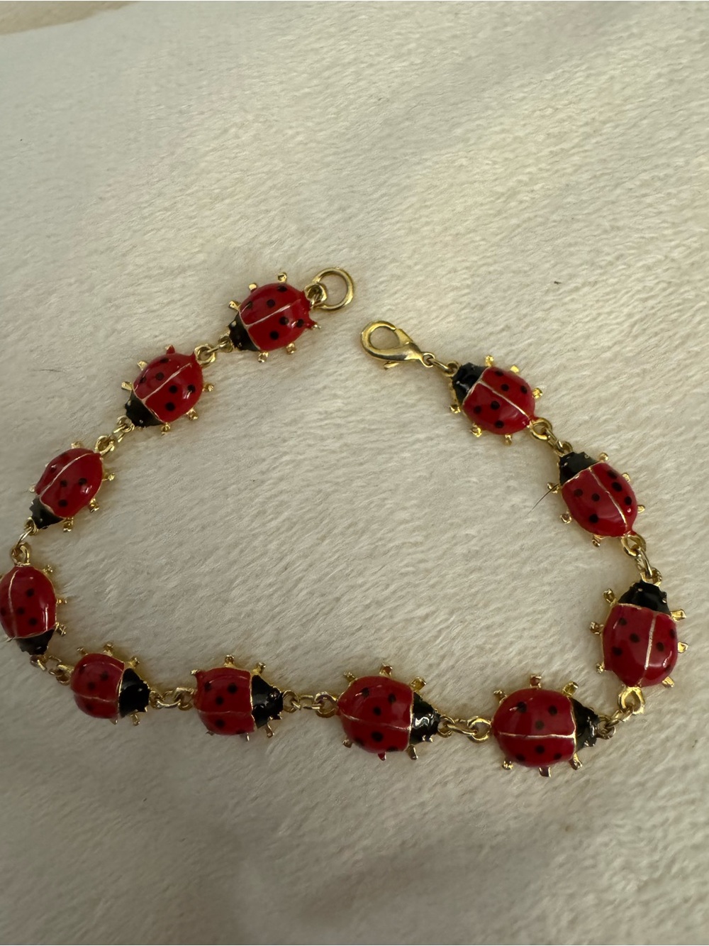 Vintage Enamel Ladybug Link Bracelet Gold Tone Novelty Retro